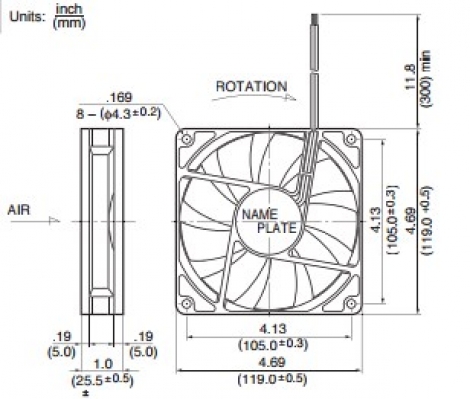 4710KL-05W-B50 | NMB Осевой вентилятор DC размером 119мм